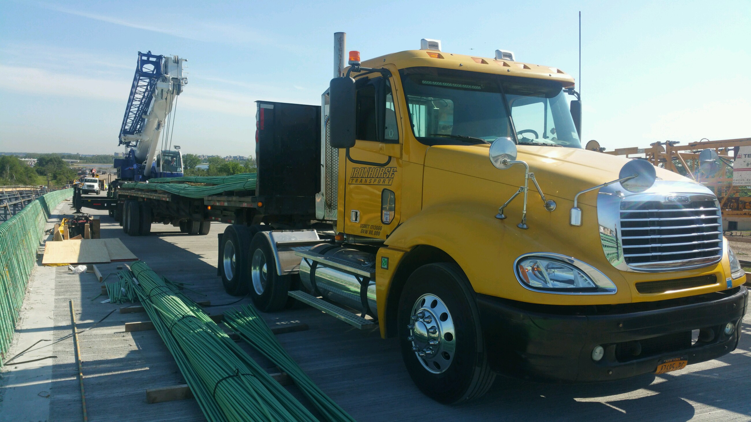 Yellow flatbed truck