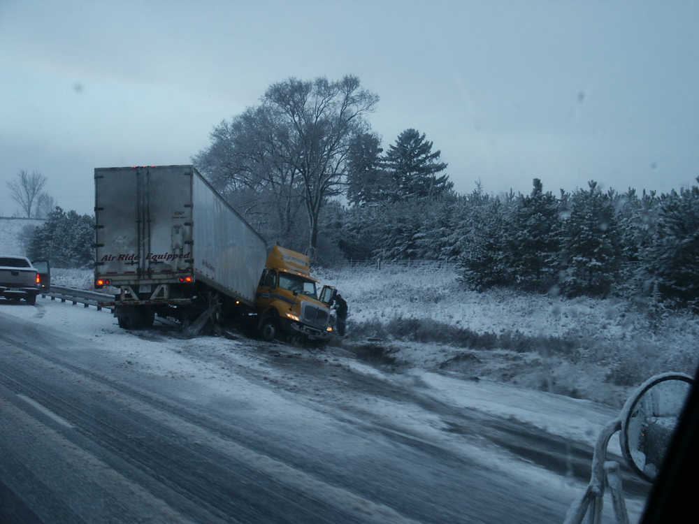 Jackknifed truck - Accident On Winter Day